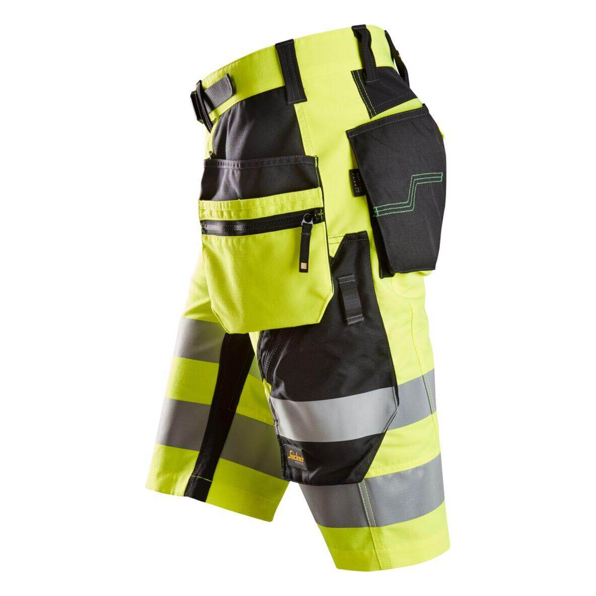 Snickers 6933 Lightweight Hi Vis Shorts with Holster Pockets Class 1 Hi Vis Yellow Black left #colour_hi-vis-yellow-black