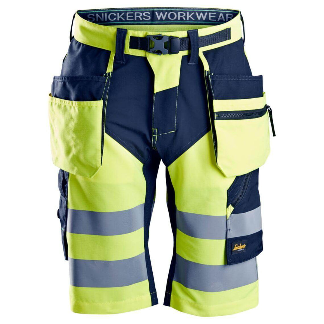 Snickers 6933 Lightweight Hi Vis Shorts with Holster Pockets Class 1 Hi Vis Yellow Navy Blue Main #colour_hi-vis-yellow-navy-blue