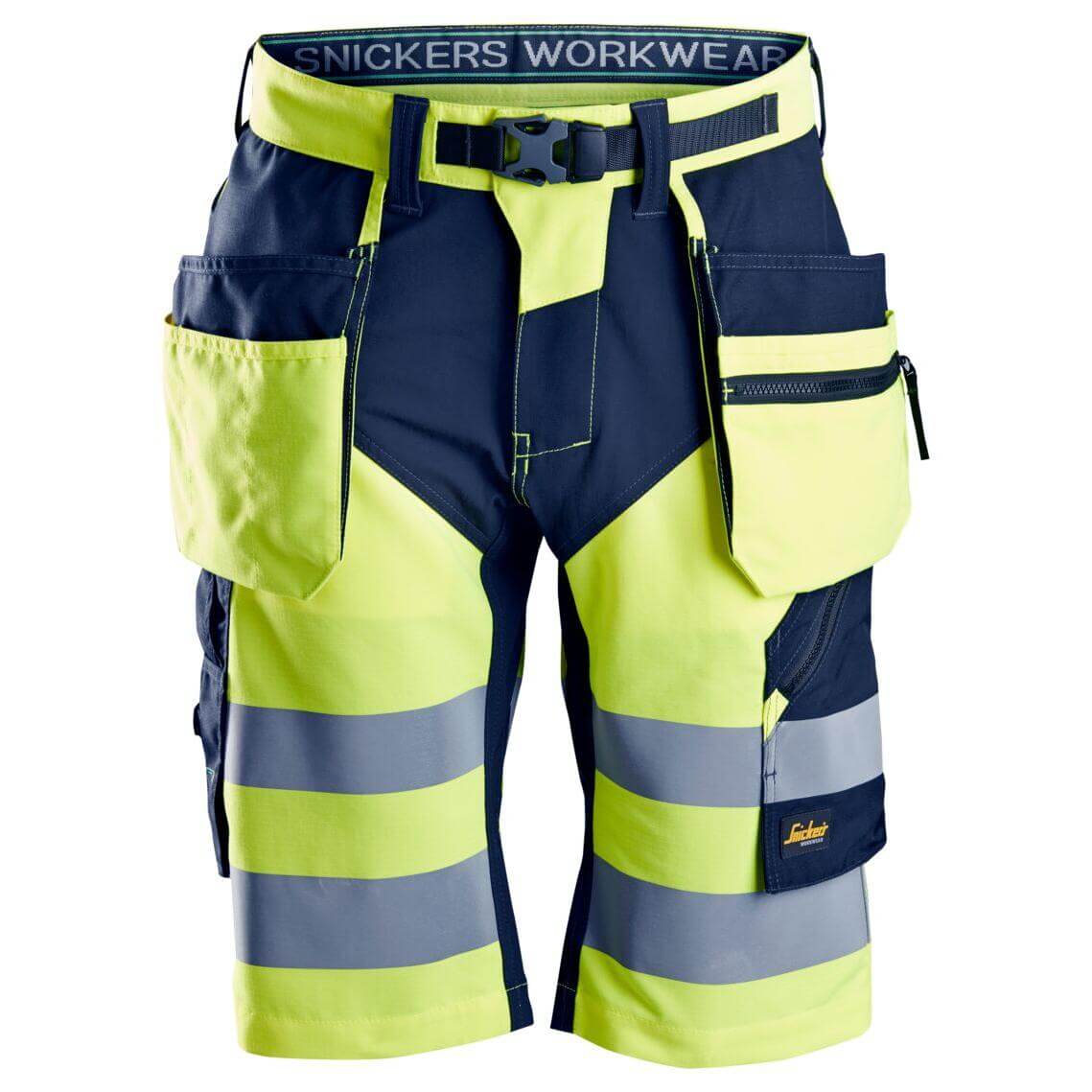 Snickers 6933 Lightweight Hi Vis Shorts with Holster Pockets Class 1 Hi Vis Yellow Navy Blue Main #colour_hi-vis-yellow-navy-blue
