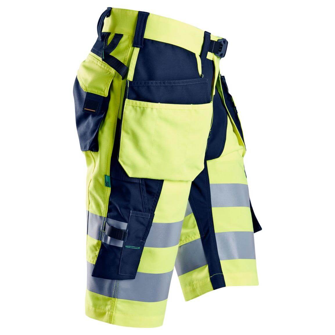 Snickers 6933 Lightweight Hi Vis Shorts with Holster Pockets Class 1 Hi Vis Yellow Navy Blue right #colour_hi-vis-yellow-navy-blue
