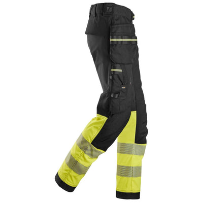Snickers 6934 Hi Vis Slim Fit Stretch Work Trousers with Holster Pockets Class 1 Black Hi Vis Yellow right #colour_black-hi-vis-yellow