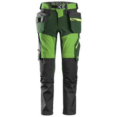 Snickers 6940 FlexiWork Slim fit Softshell Stretch Trousers with Holster Pockets Apple Green Forest Green Main #colour_apple-green-forest-green
