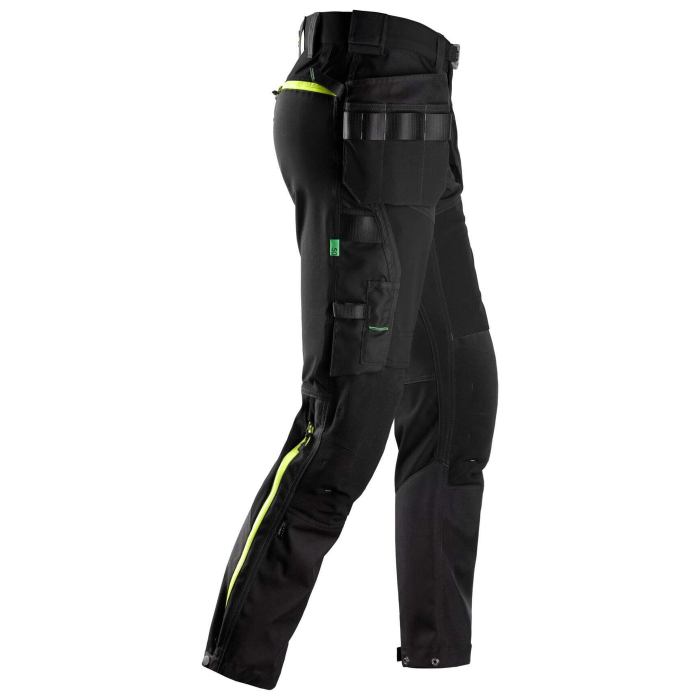 Snickers 6940 FlexiWork Slim fit Softshell Stretch Trousers with Holster Pockets Black Neon Yellow right #colour_black-neon-yellow