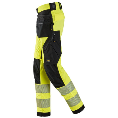 Snickers 6943 Hi Vis Slim Fit Stretch Trousers with Holster Pockets Class 2 Hi Vis Yellow Black left #colour_hi-vis-yellow-black