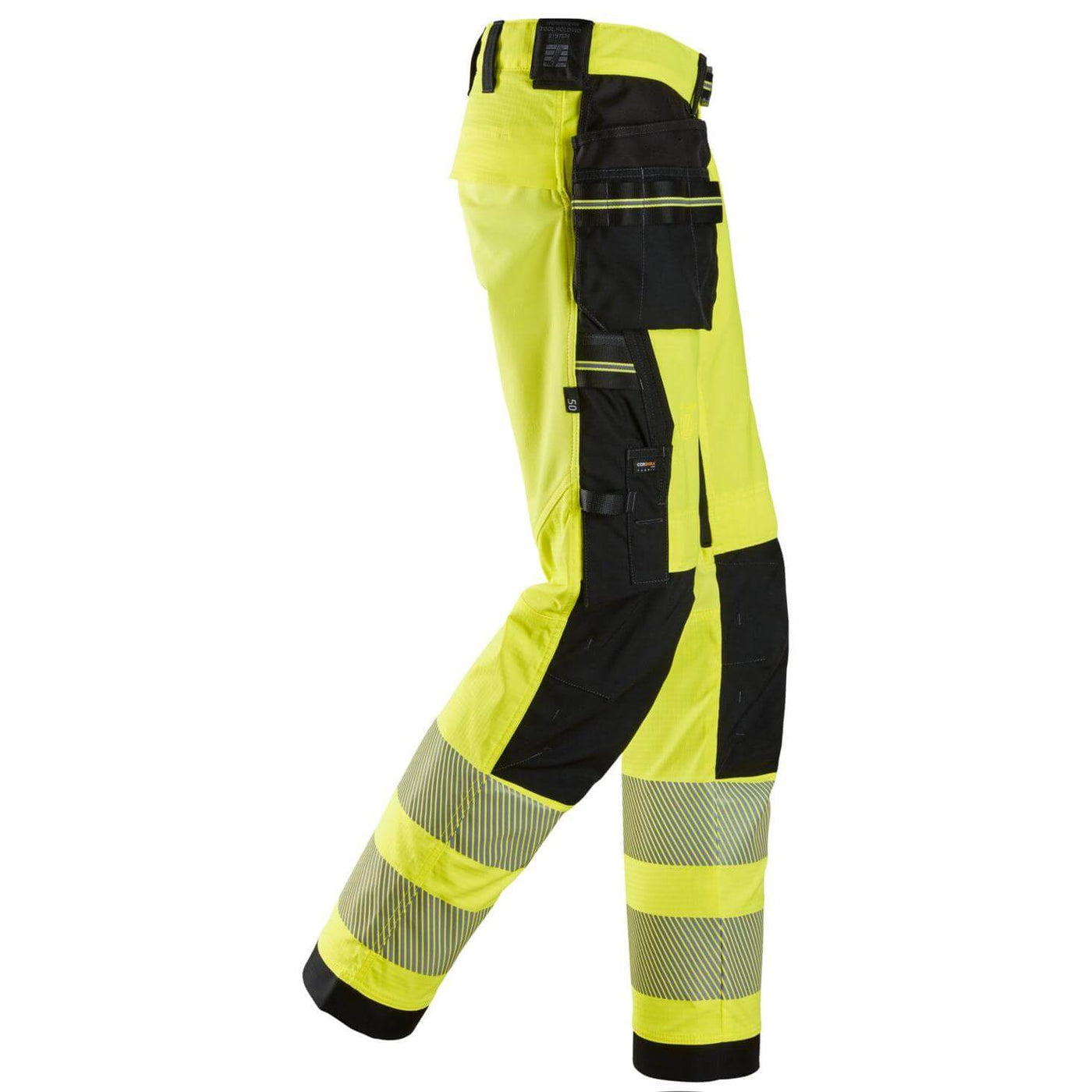 Snickers 6943 Hi Vis Slim Fit Stretch Trousers with Holster Pockets Class 2 Hi Vis Yellow Black right #colour_hi-vis-yellow-black
