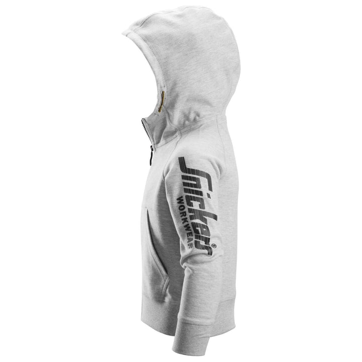 Snickers 7512 Junior Logo Full Zip Childrens Hoodie Grey Melange left #colour_grey-melange