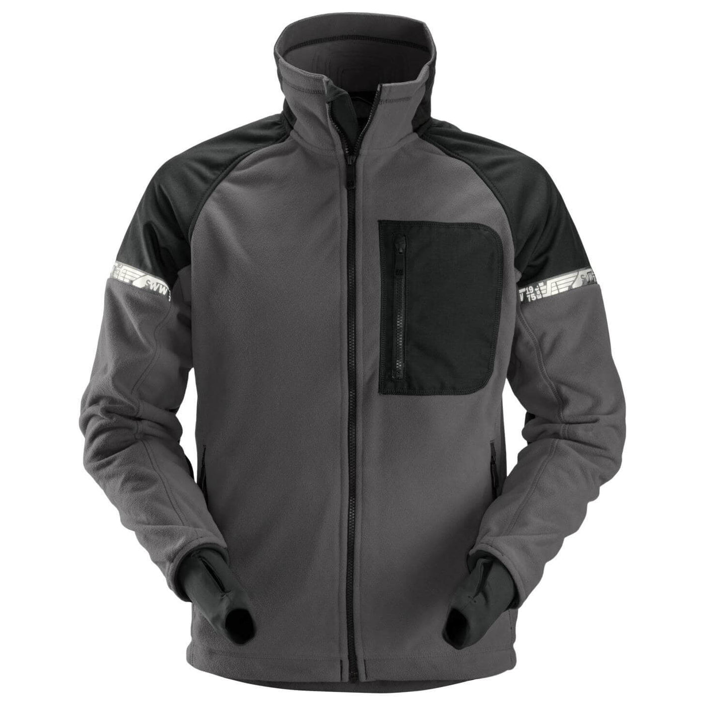 Snickers 8005 AllroundWork Windproof Fleece Jacket Steel Grey Black Main #colour_steel-grey-black