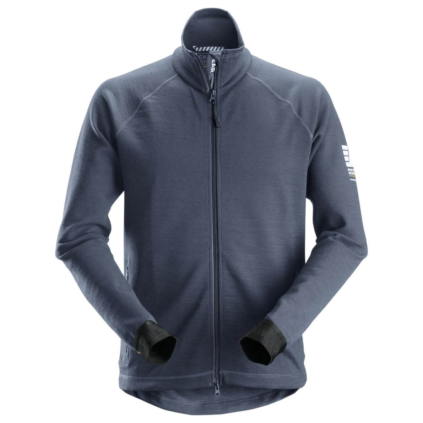 Snickers 8019 AllroundWork Midlayer Wool Full Zip Jacket Dark Blue Melange Main #colour_dark-blue-melange