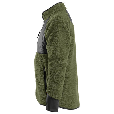 Snickers 8021 AllroundWork Full Zip Pile Jacket Khaki Green Black left #colour_khaki-green-black