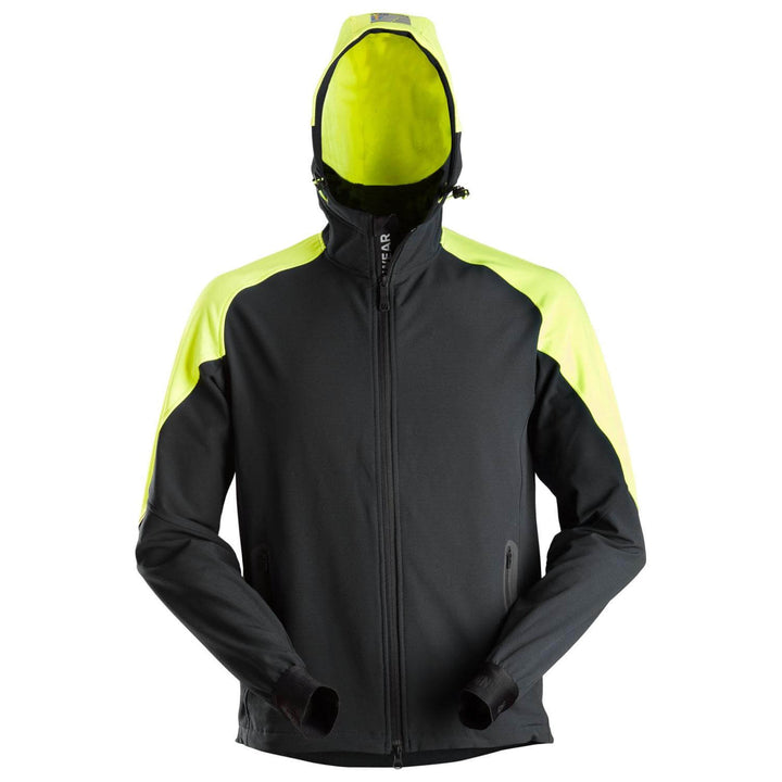 Snickers 8025 FlexiWork Neon Full Zip Stretch Hoodie Black Neon Yellow Main #colour_black-neon-yellow