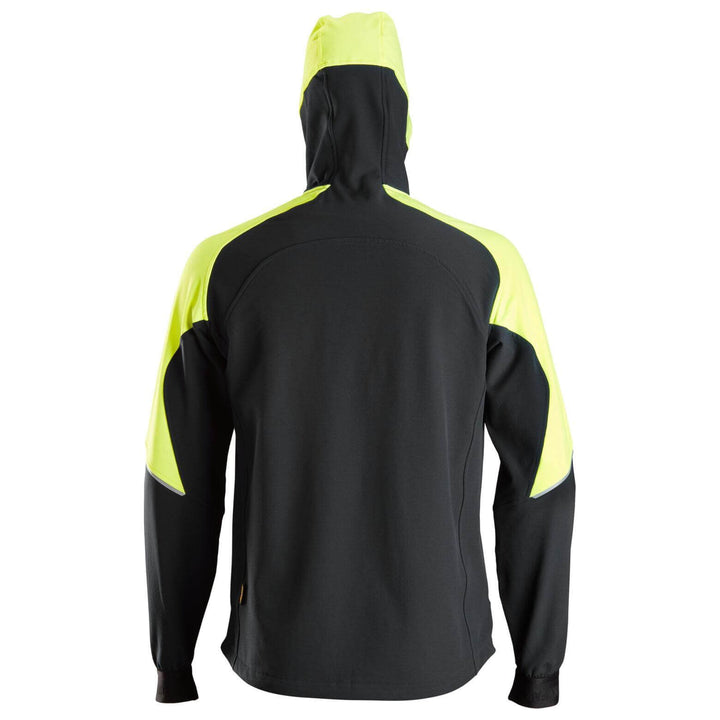 Snickers 8025 FlexiWork Neon Full Zip Stretch Hoodie Black Neon Yellow back #colour_black-neon-yellow