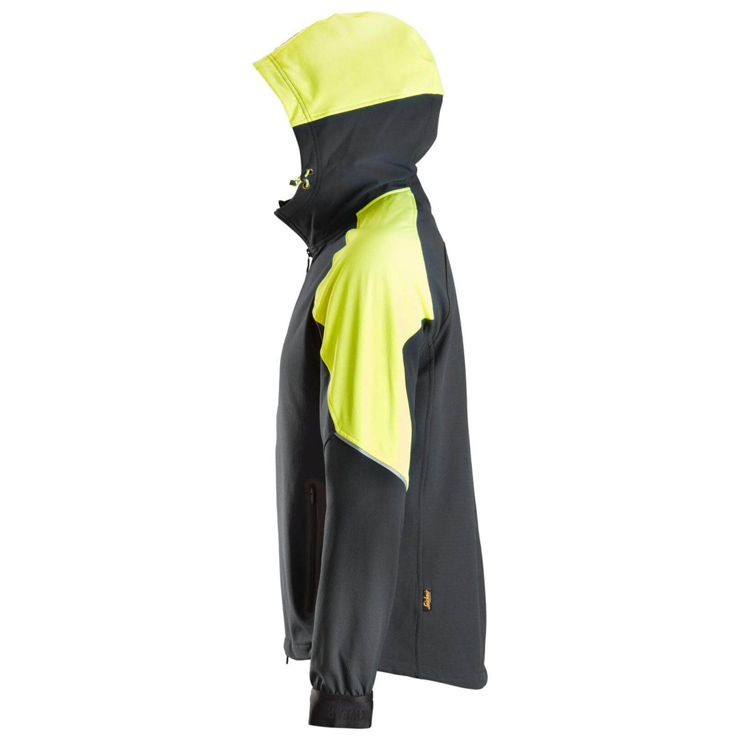 Snickers 8025 FlexiWork Neon Full Zip Stretch Hoodie Black Neon Yellow left #colour_black-neon-yellow