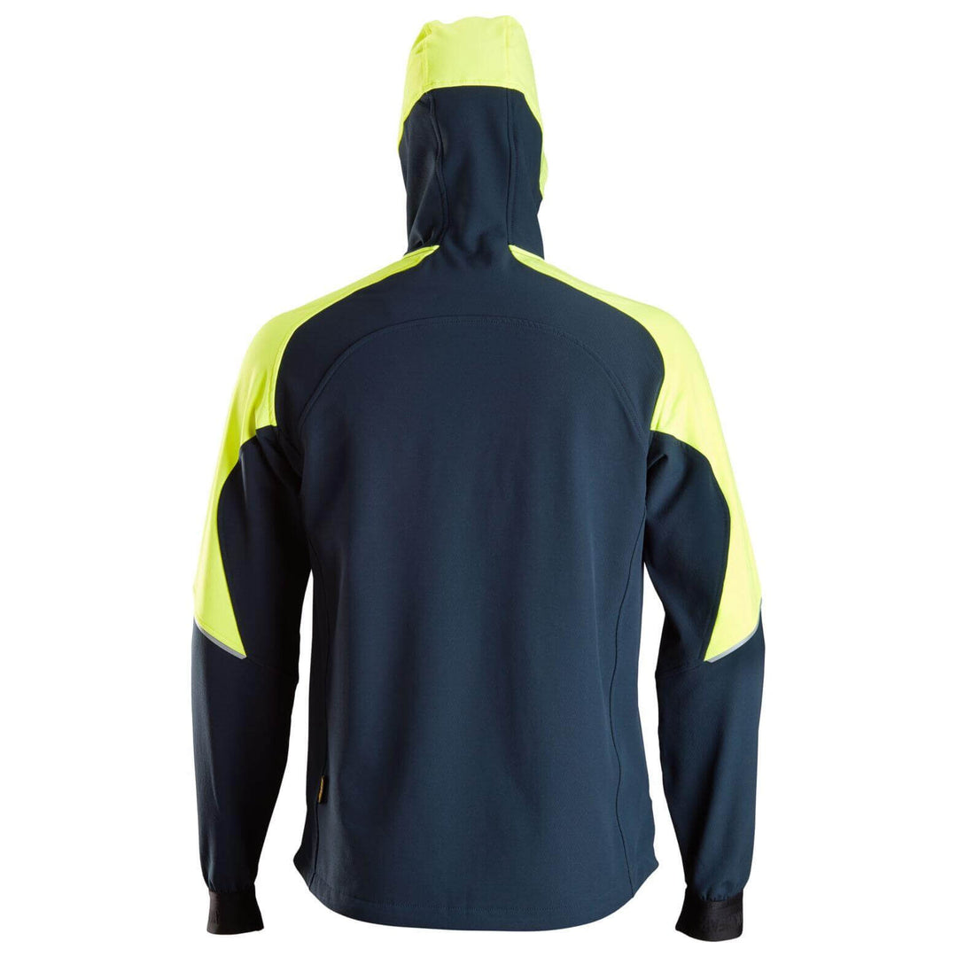 Snickers 8025 FlexiWork Neon Full Zip Stretch Hoodie Navy Neon Yellow back #colour_navy-neon-yellow