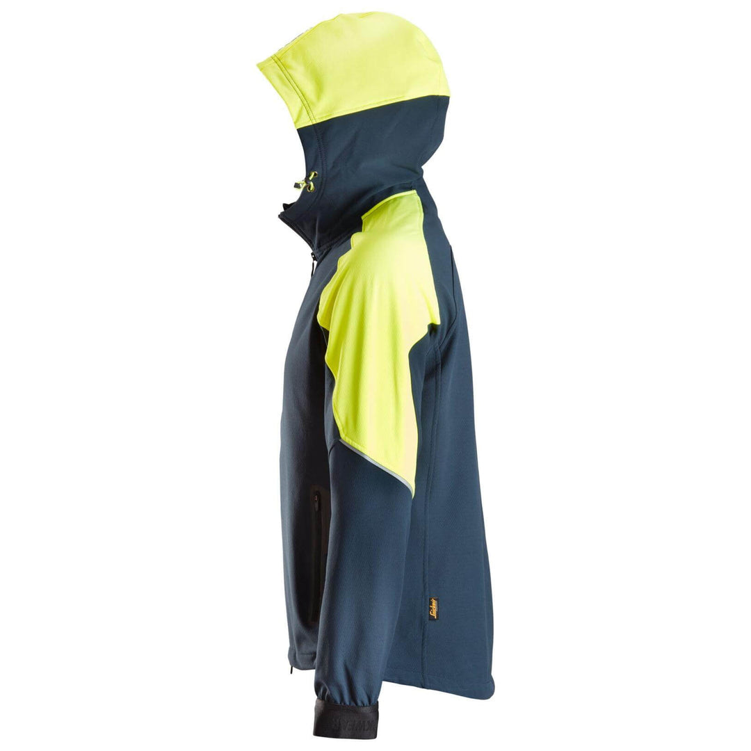 Snickers 8025 FlexiWork Neon Full Zip Stretch Hoodie Navy Neon Yellow left #colour_navy-neon-yellow