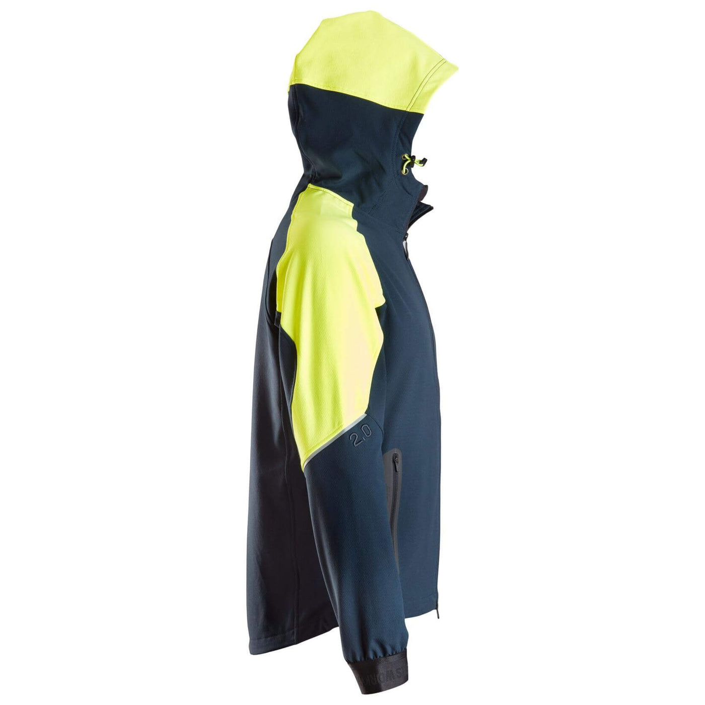 Snickers 8025 FlexiWork Neon Full Zip Stretch Hoodie Navy Neon Yellow right #colour_navy-neon-yellow