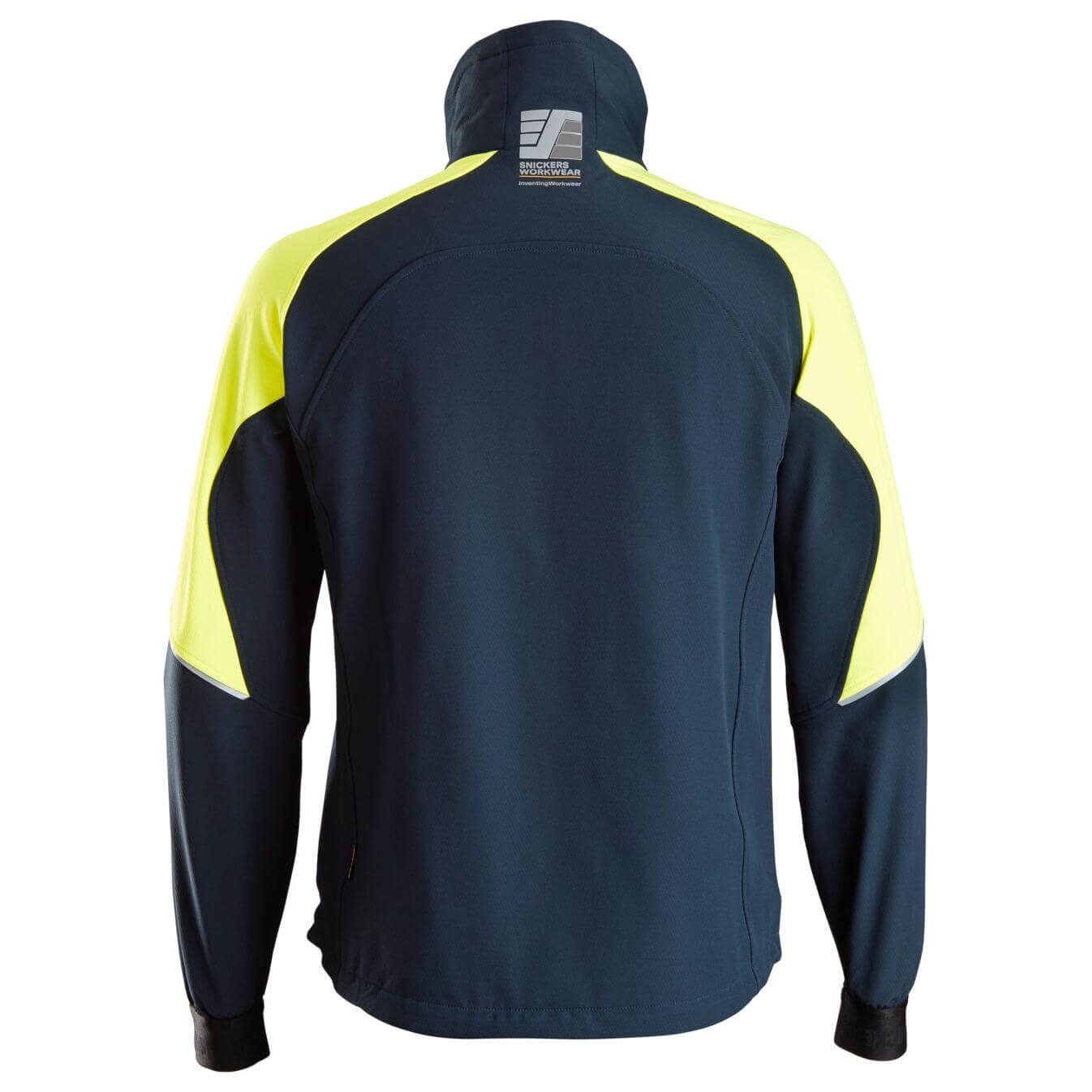Snickers 8028 FlexiWork Neon Stretch Jacket Navy Neon Yellow back #colour_navy-neon-yellow