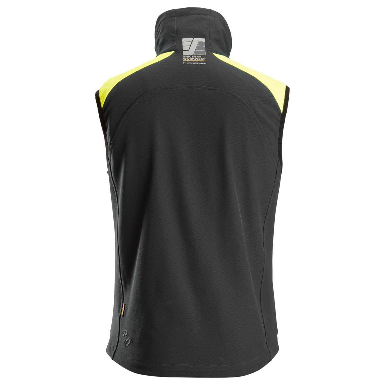 Snickers 8029 FlexiWork Neon Stretch Vest Black Neon Yellow back #colour_black-neon-yellow