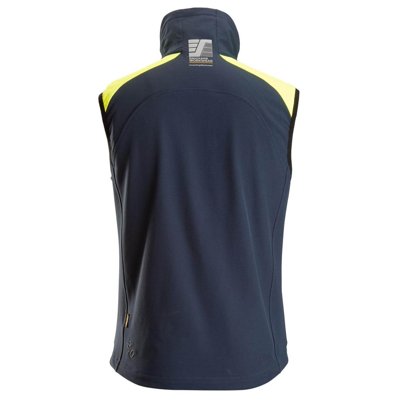 Snickers 8029 FlexiWork Neon Stretch Vest Navy Neon Yellow back #colour_navy-neon-yellow