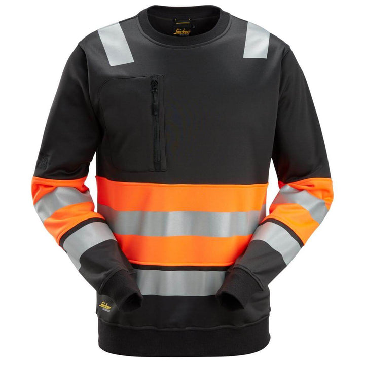 Snickers 8031 Hi Vis Sweatshirt Class 1 Black Hi Vis Orange Main #colour_black-hi-vis-orange