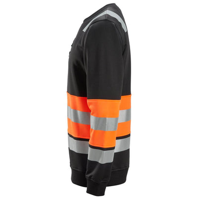 Snickers 8031 Hi Vis Sweatshirt Class 1 Black Hi Vis Orange left #colour_black-hi-vis-orange