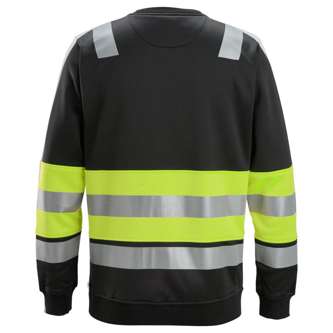 Snickers 8031 Hi Vis Sweatshirt Class 1 Black Hi Vis Yellow back #colour_black-hi-vis-yellow