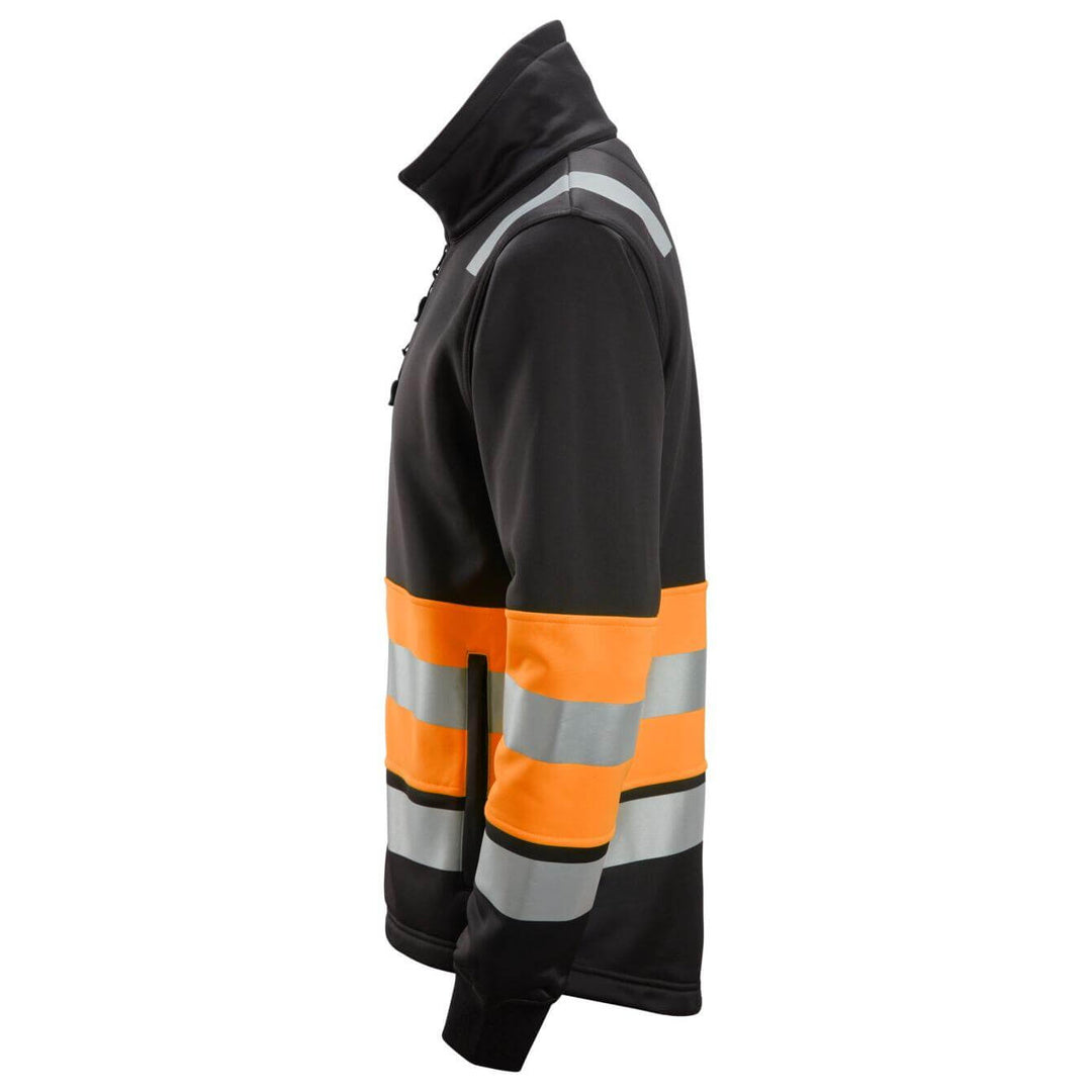 Snickers 8034 Full Zip Hi Vis Jacket Class 1 Black Hi Vis Orange left #colour_black-hi-vis-orange