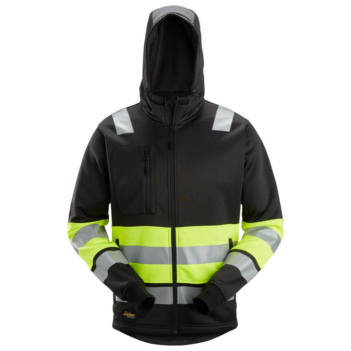 Snickers 8038 Full Zip Hi Vis Hoodie Class 1 Black Hi Vis Yellow Main #colour_black-hi-vis-yellow