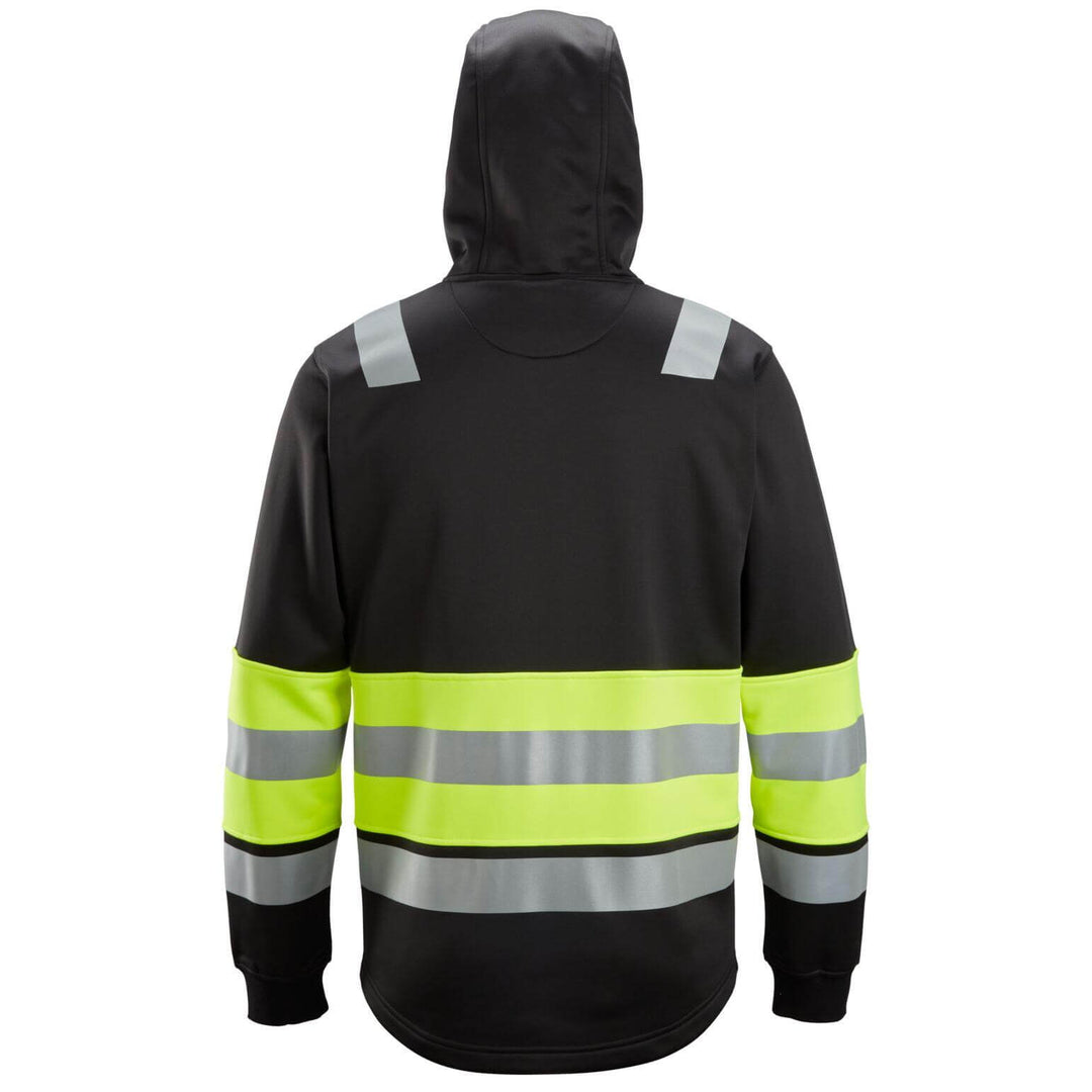 Snickers 8038 Full Zip Hi Vis Hoodie Class 1 Black Hi Vis Yellow back #colour_black-hi-vis-yellow