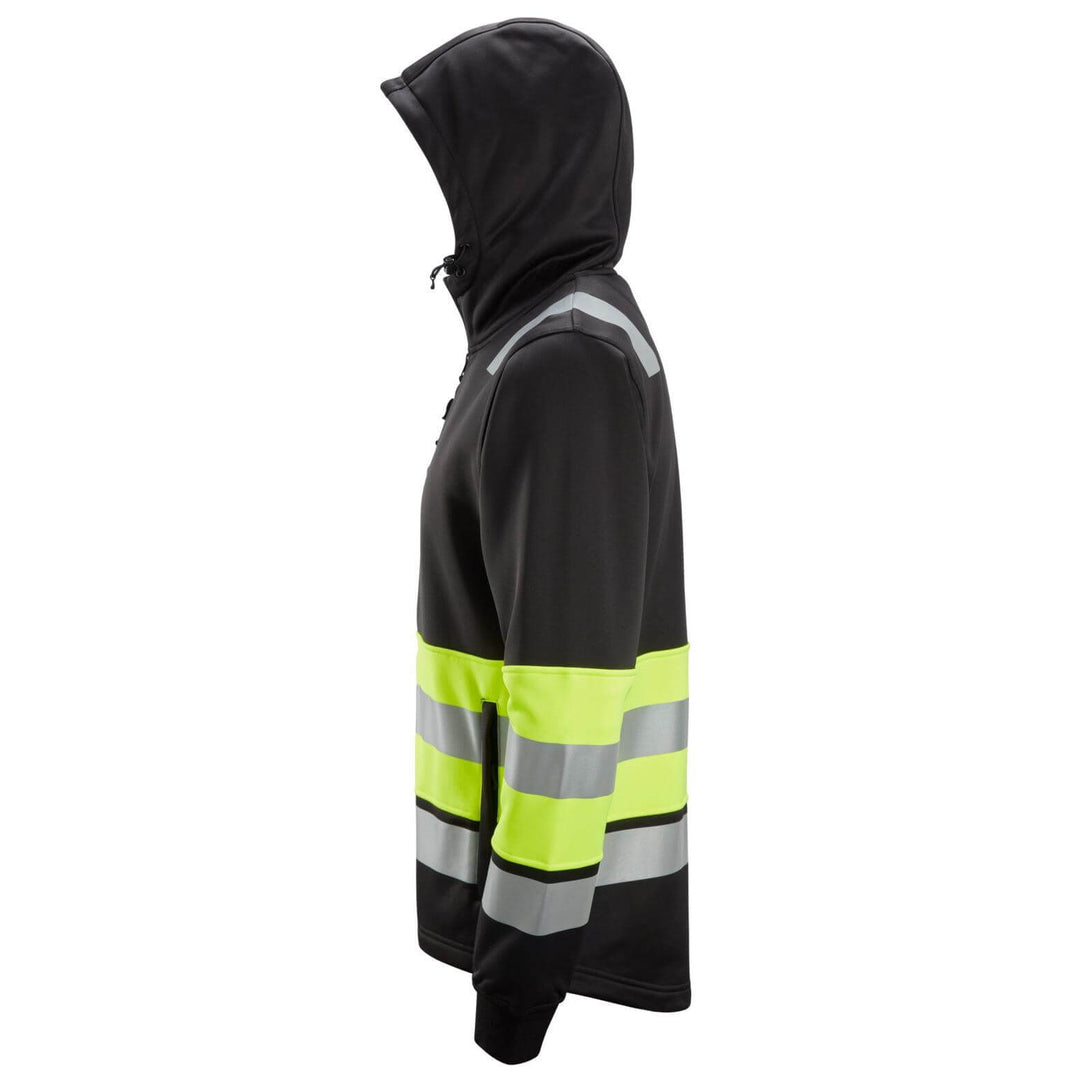 Snickers 8038 Full Zip Hi Vis Hoodie Class 1 Black Hi Vis Yellow left #colour_black-hi-vis-yellow