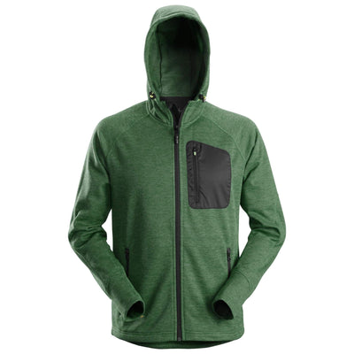 Snickers 8041 FlexiWork Fleece Hoodie Forest Green Black Main #colour_forest-green-black