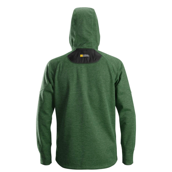 Snickers 8041 FlexiWork Fleece Hoodie Forest Green Black back #colour_forest-green-black