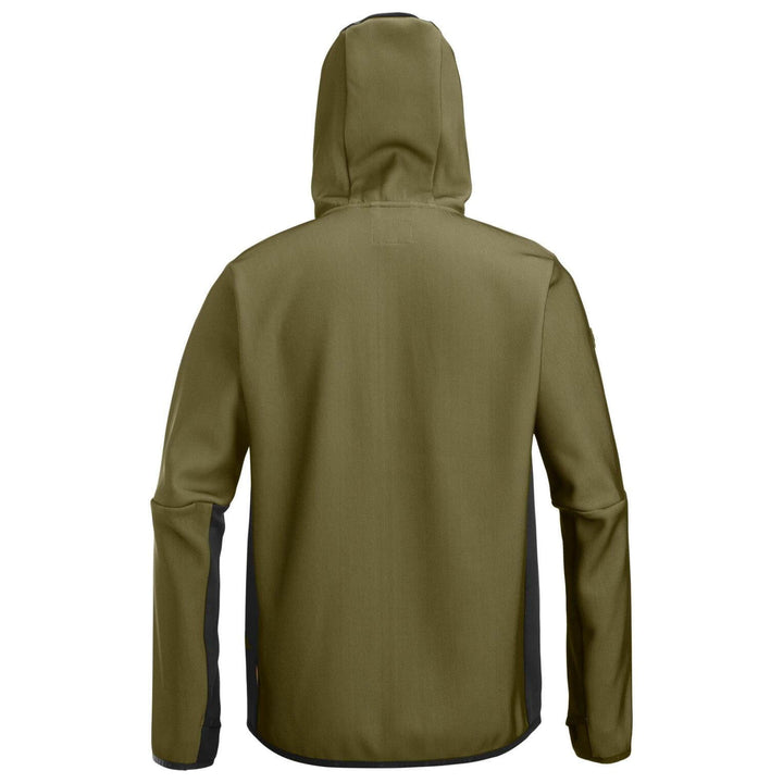 Snickers 8044 FlexiWork Full Zip Midlayer Hoodie Khaki Green Black back #colour_khaki-green-black