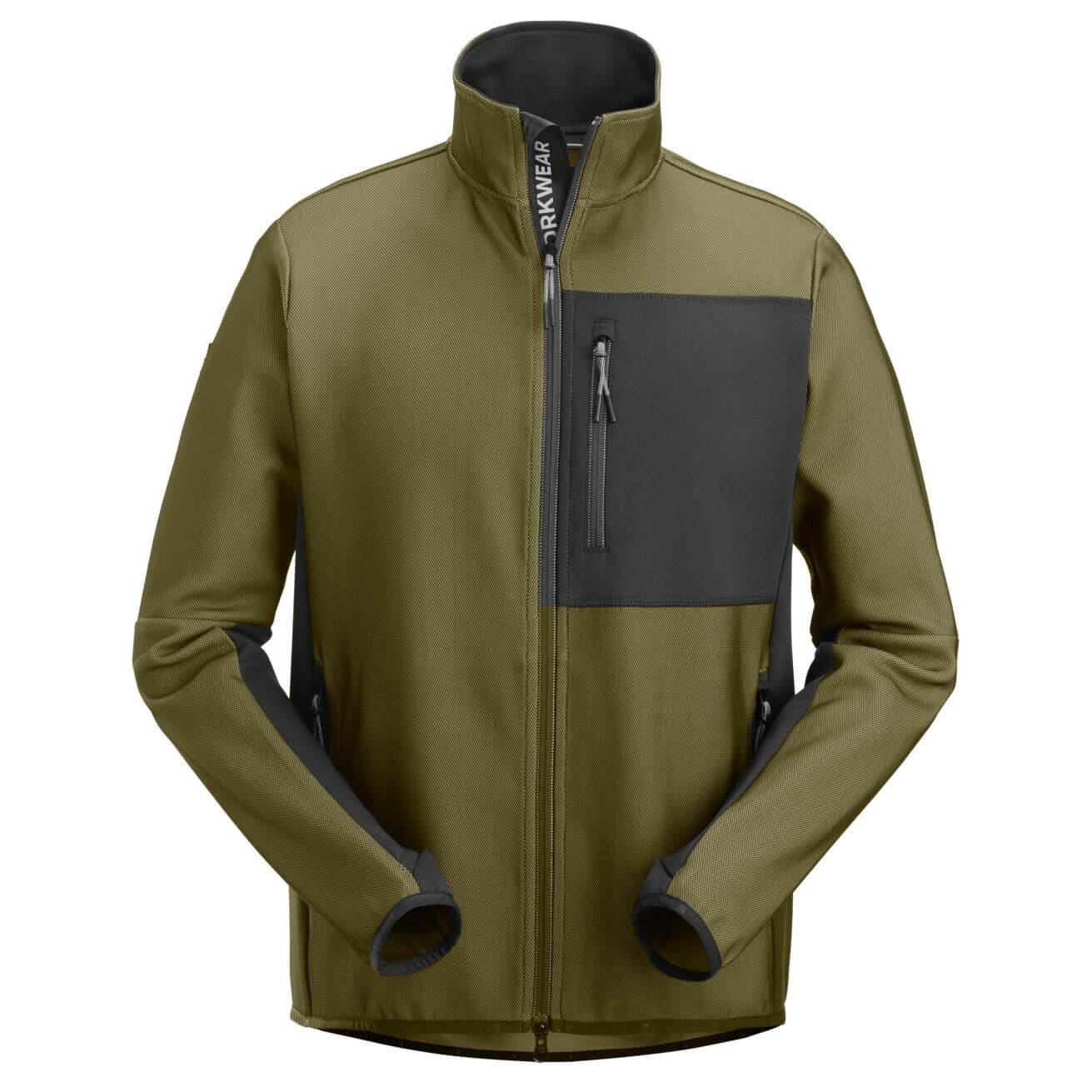 Snickers 8045 FlexiWork Full Zip Midlayer Jacket Khaki Green Black Main #colour_khaki-green-black