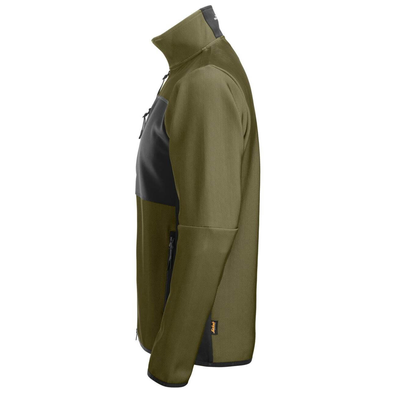 Snickers 8045 FlexiWork Full Zip Midlayer Jacket Khaki Green Black left #colour_khaki-green-black