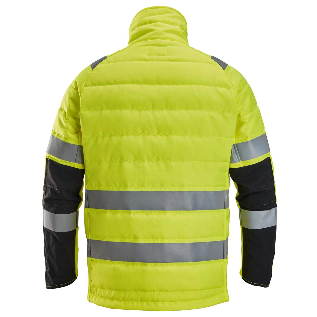 Snickers 8134 Hi Vis Durable Light Padded Jacket Class 2 Hi Vis Yellow Black back #colour_hi-vis-yellow-black