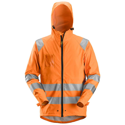 Snickers 8233 Hi Vis Waterproof PU Rain Jacket Class 3 Hi Vis Orange 3121619 #colour_hi-vis-orange