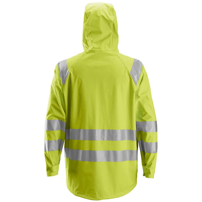 Snickers 8233 Hi Vis Waterproof PU Rain Jacket Class 3 Hi Vis Yellow back #colour_hi-vis-yellow