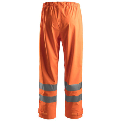 Snickers 8243 Hi Vis Waterproof PU Rain Trousers Class 2 Hi Vis Orange back #colour_hi-vis-orange