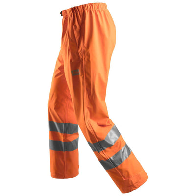 Snickers 8243 Hi Vis Waterproof PU Rain Trousers Class 2 Hi Vis Orange left #colour_hi-vis-orange
