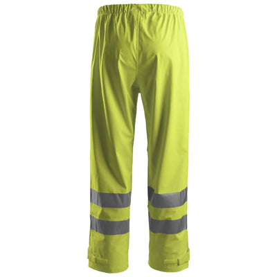 Snickers 8243 Hi Vis Waterproof PU Rain Trousers Class 2 Hi Vis Yellow back #colour_hi-vis-yellow
