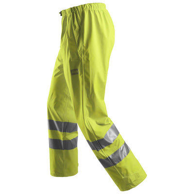 Snickers 8243 Hi Vis Waterproof PU Rain Trousers Class 2 Hi Vis Yellow left #colour_hi-vis-yellow