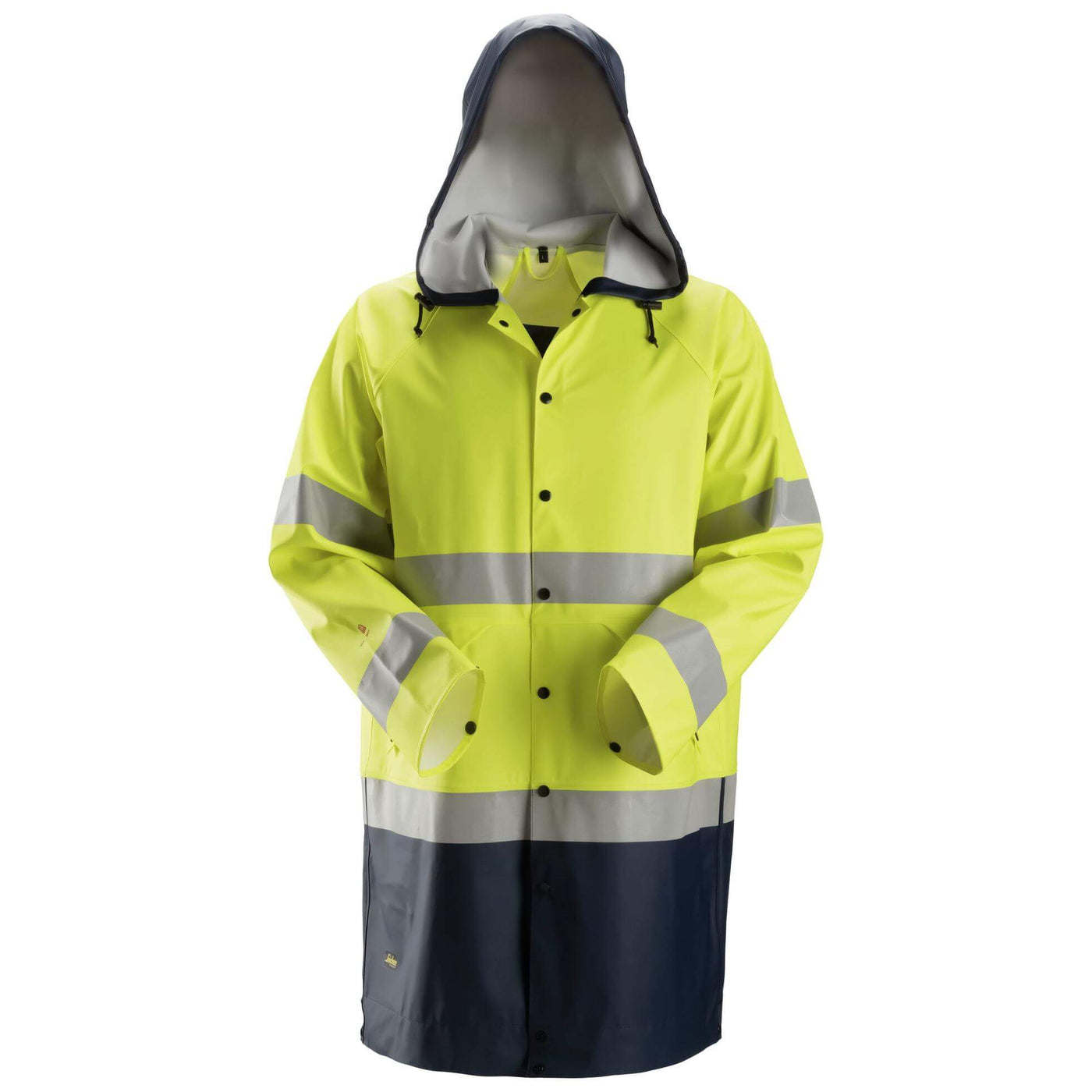 Snickers 8261 ProtecWork FR Hi Vis Waterproof PU Rain Jacket Class 3 Hi Vis Yellow Navy Blue Main #colour_hi-vis-yellow-navy-blue