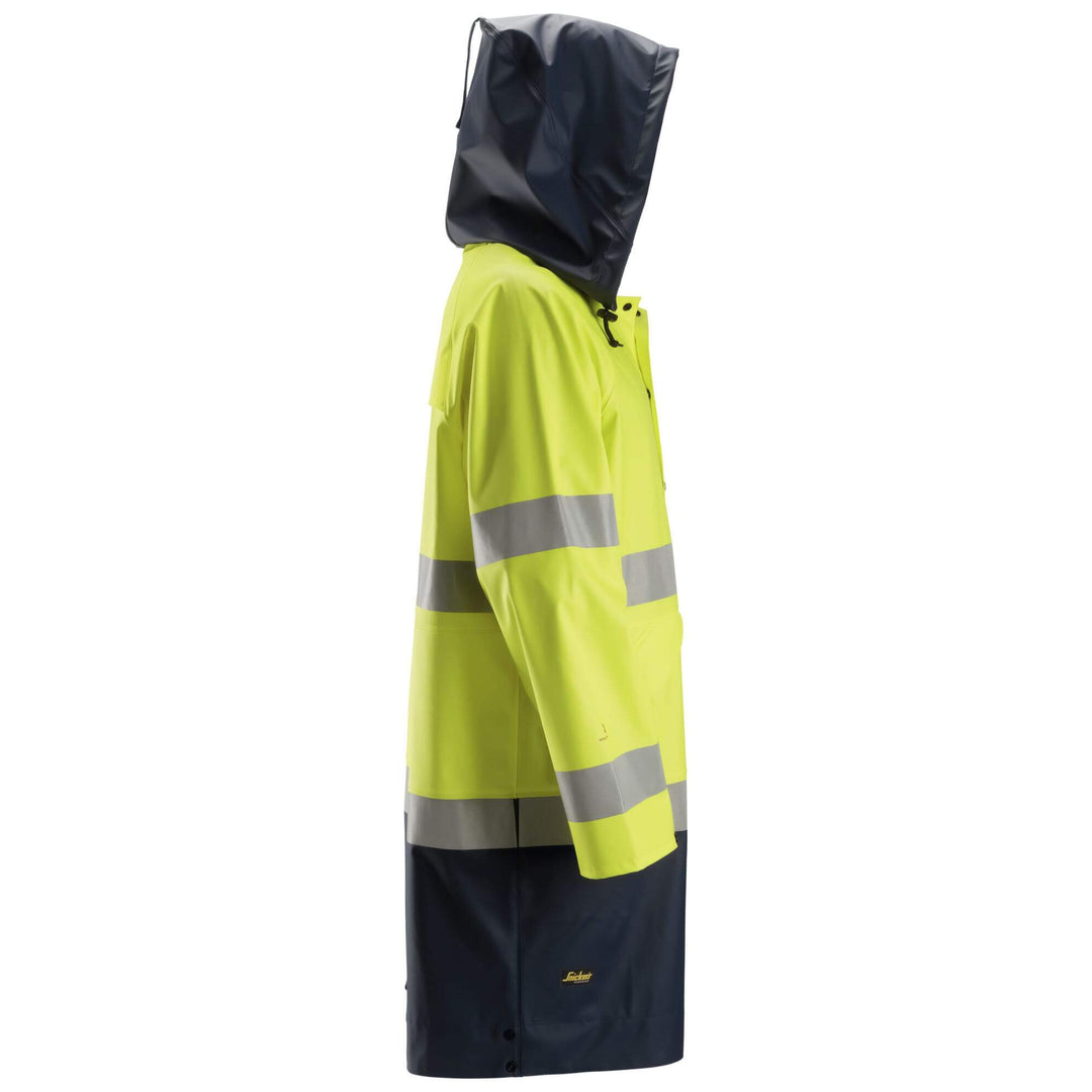 Snickers 8261 ProtecWork FR Hi Vis Waterproof PU Rain Jacket Class 3 Hi Vis Yellow Navy Blue right #colour_hi-vis-yellow-navy-blue