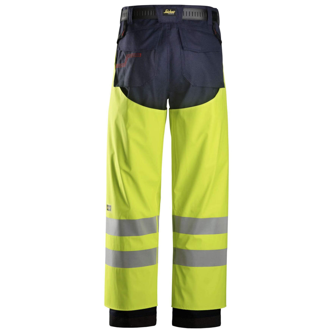 Snickers 8269 ProtecWork Hi Vis Waterproof Rain Chaps PU Class 2 Hi Vis Yellow back #colour_hi-vis-yellow