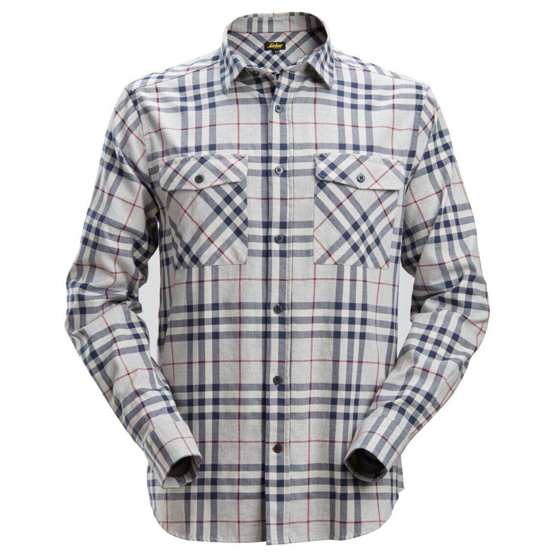 Snickers 8516 AllroundWork Flannel Checked Long Sleeve Shirt Ash Grey Chilli Main #colour_ash-grey-chilli