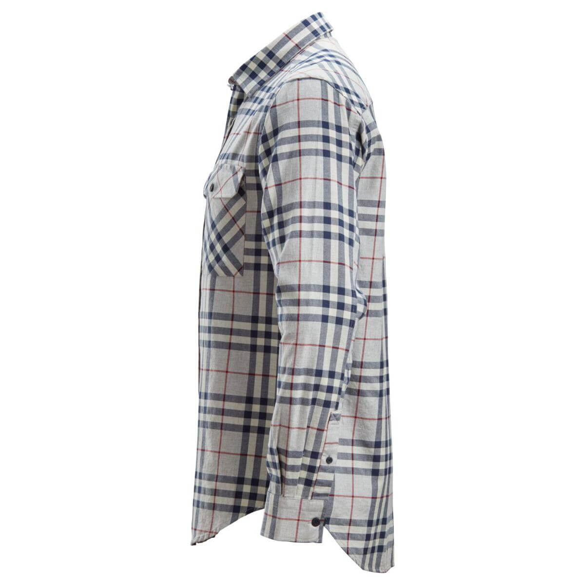 Snickers 8516 AllroundWork Flannel Checked Long Sleeve Shirt Ash Grey Chilli left #colour_ash-grey-chilli