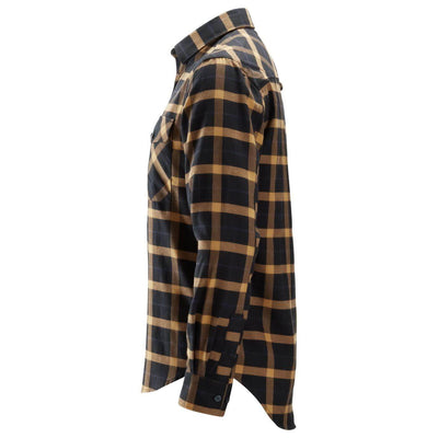 Snickers 8516 AllroundWork Flannel Checked Long Sleeve Shirt Black Brown left #colour_black-brown
