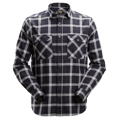 Snickers 8516 AllroundWork Flannel Checked Long Sleeve Shirt Black Grey Main #colour_black-grey