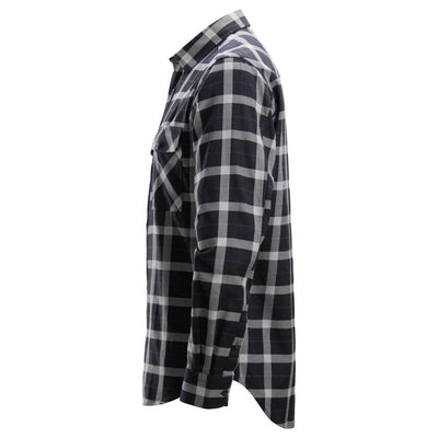 Snickers 8516 AllroundWork Flannel Checked Long Sleeve Shirt Black Grey left #colour_black-grey