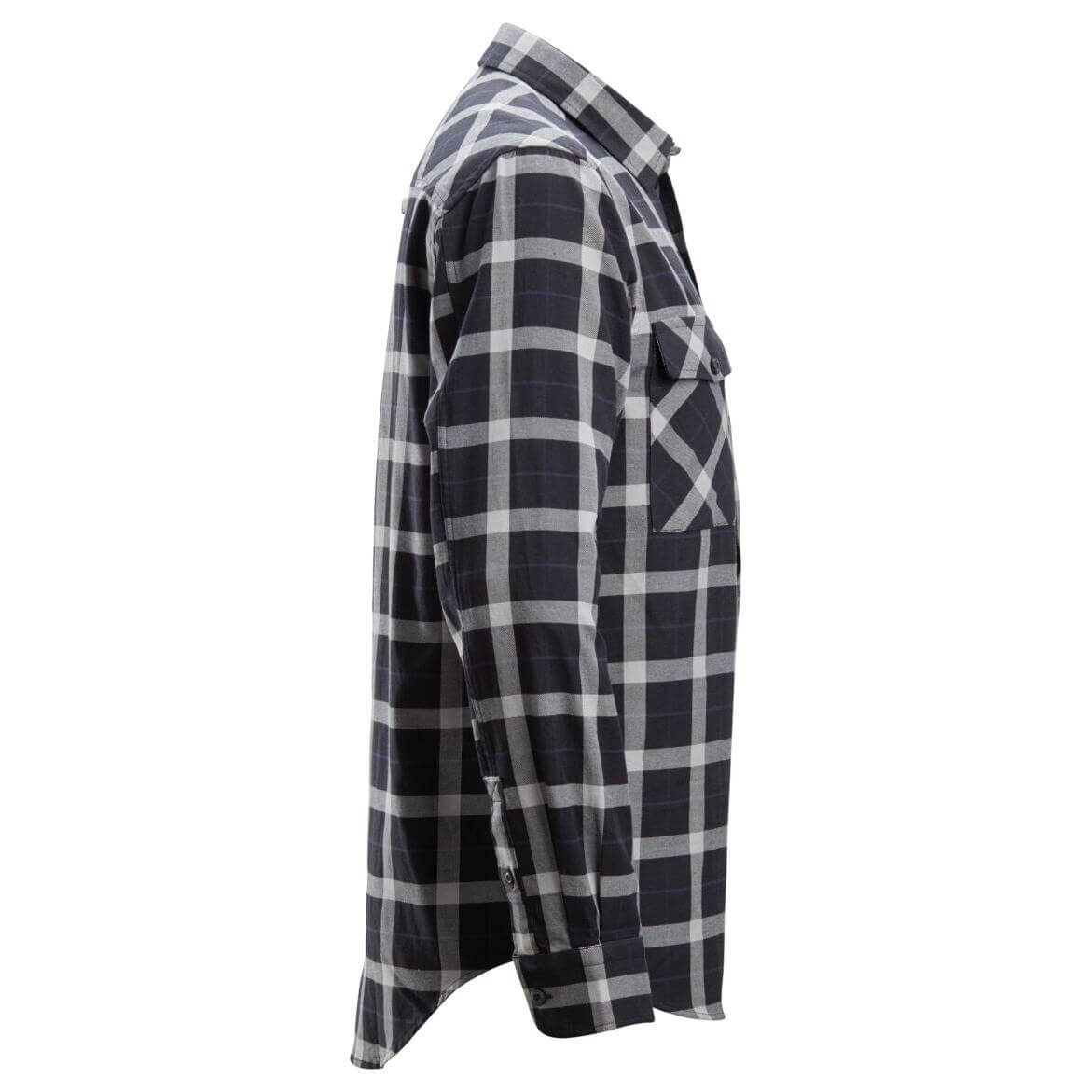 Snickers 8516 AllroundWork Flannel Checked Long Sleeve Shirt Black Grey right #colour_black-grey